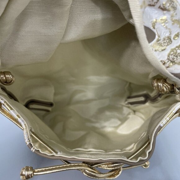 Vintage 80s Terry Toni Shoulder Bag Purse Hand Painted White Gold Leather Brown - Picture 12 of 16